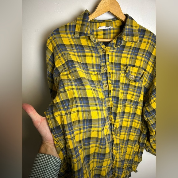 TALULAH Yellow Blue Plaid Shirt Button Down Granola girl Fall M Cotton Cowgirl - Picture 3 of 11